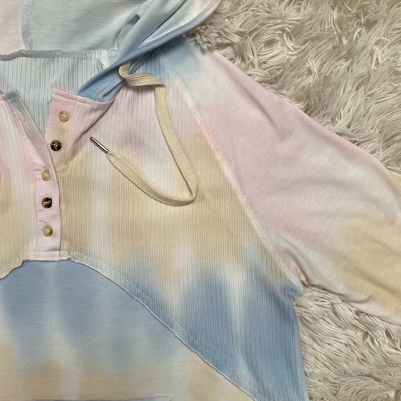 Boutique Tie Dye Hooded Top 💗 Pink Blue Yellow & White - Picture 9 of 14
